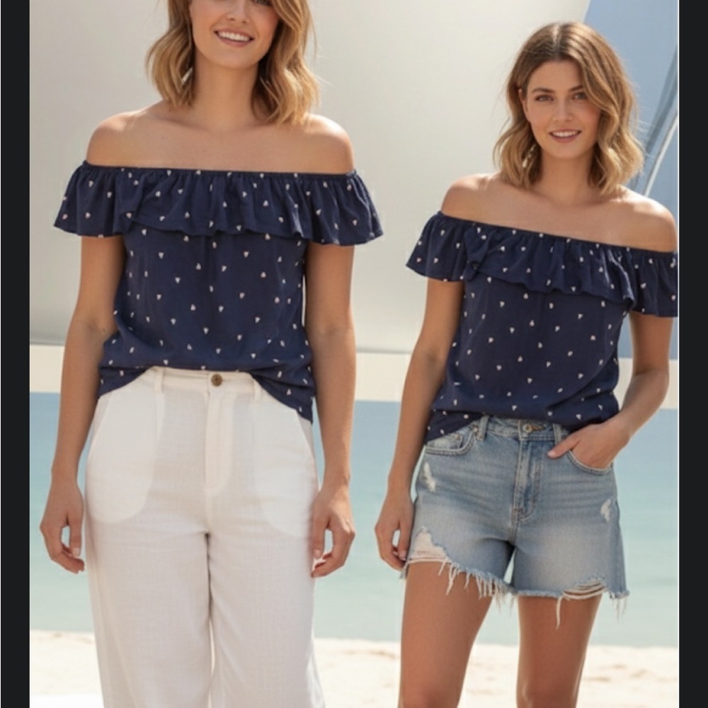 Reitmans Navy Off-Shoulder Ruffle Top  size Medium no care tag